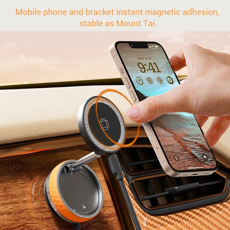 KEBIDUMEI 15W Car Phone Holder Vacuum Magnetic Suction Cup Folding Stand 360 Degree Rotation Car Mount Magnetic Auto Bracket