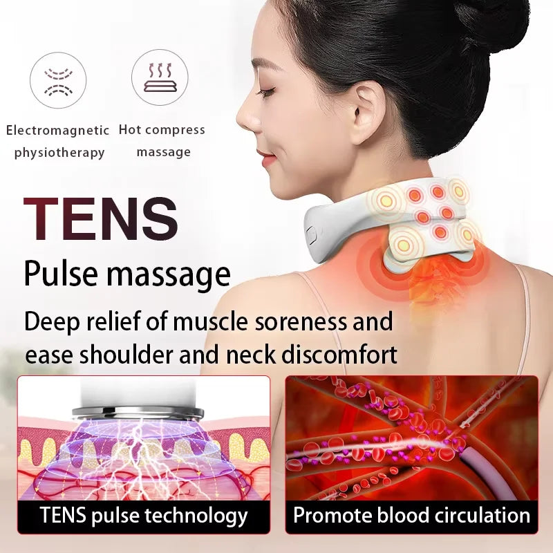 Smart Electric Neck Massager with Heating and Multi-Node Stimulation for Cervical Pain Relief and Muscle Relaxation