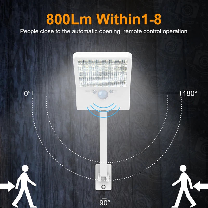 QLTEG 48 LED 800 LM Outdoor Solar Power Street Wall Lamp PIR Motion Sensor Garden Security Waterproof remote control solar light