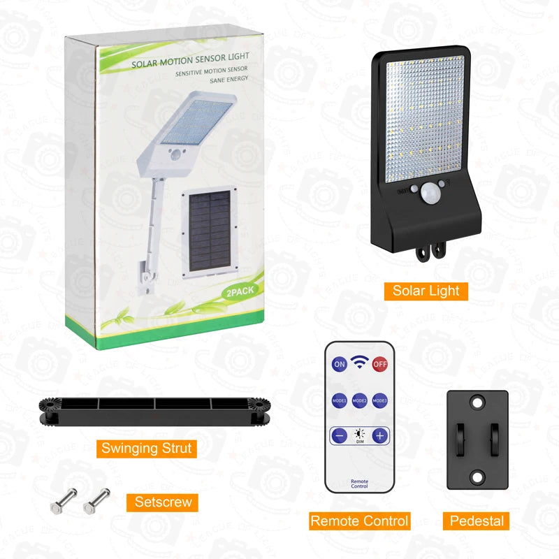 QLTEG 48 LED 800 LM Outdoor Solar Power Street Wall Lamp PIR Motion Sensor Garden Security Waterproof remote control solar light