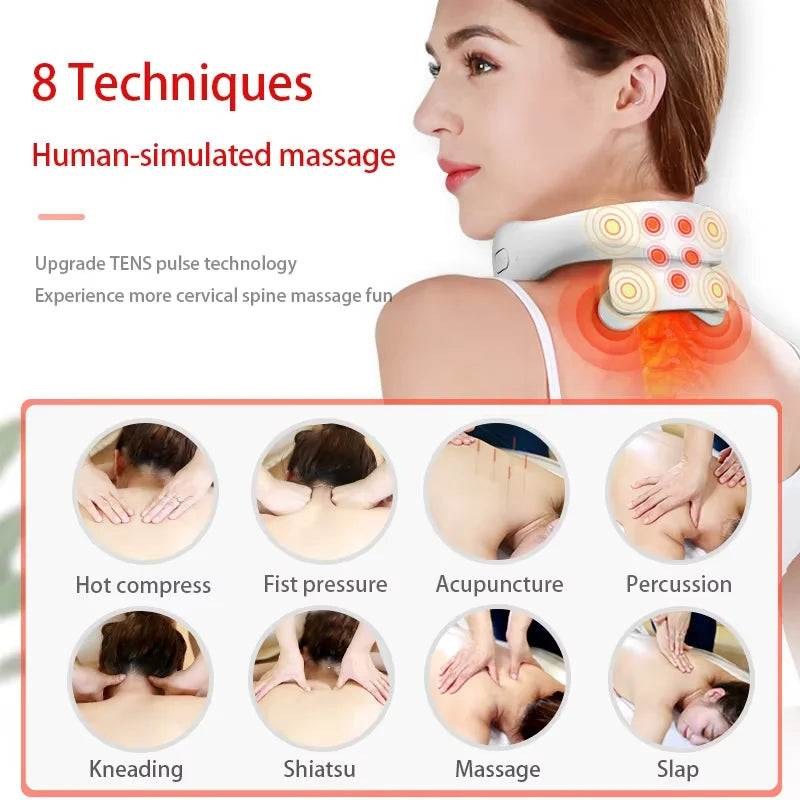 Smart Electric Neck Massager with Heating and Multi-Node Stimulation for Cervical Pain Relief and Muscle Relaxation