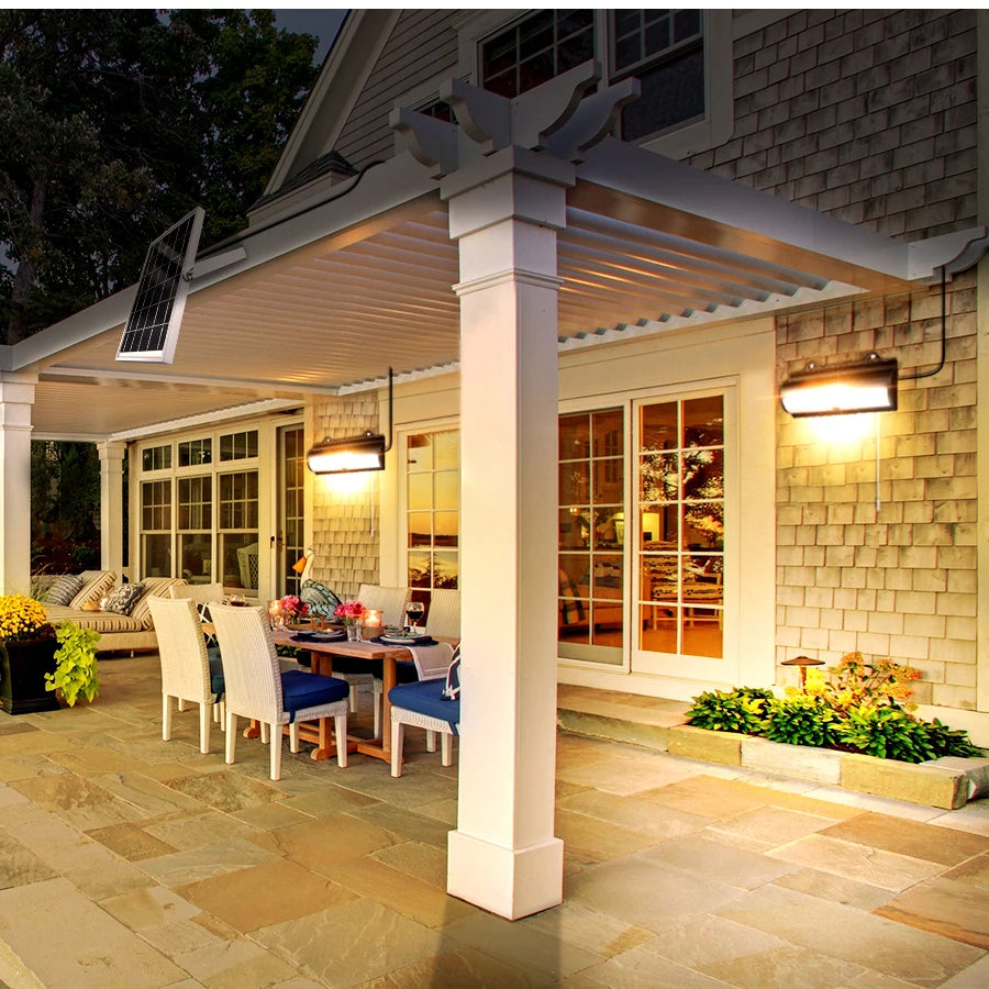 Double Head Solar Pendant Light Outdoor Waterproof Garden PIR Motion Sensor LED Floodlight Dimmable Remote Cord Solar Light Shed
