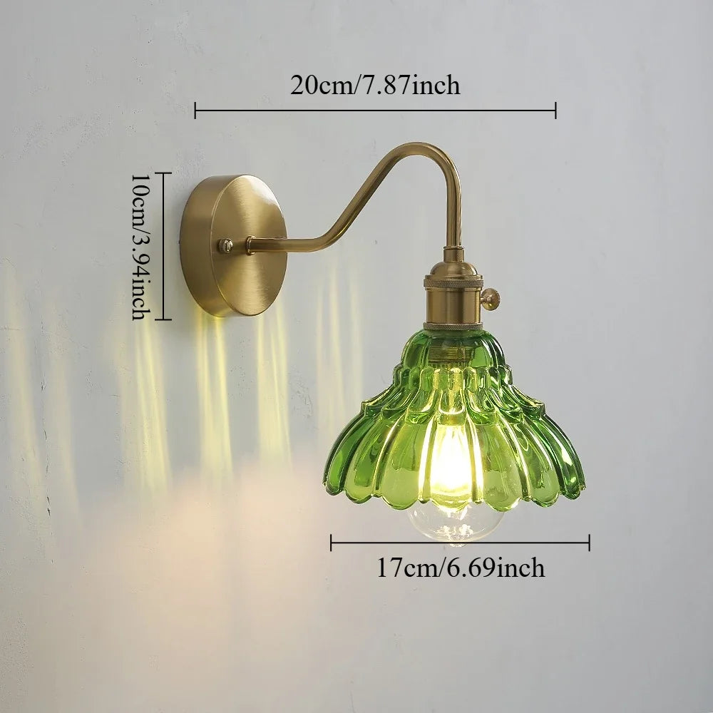 Modern Floral Glass Wall Lamp With a Switch For Bedroom Room Decoration Study Led Lights Mirror Light Nordic Wall Sconce