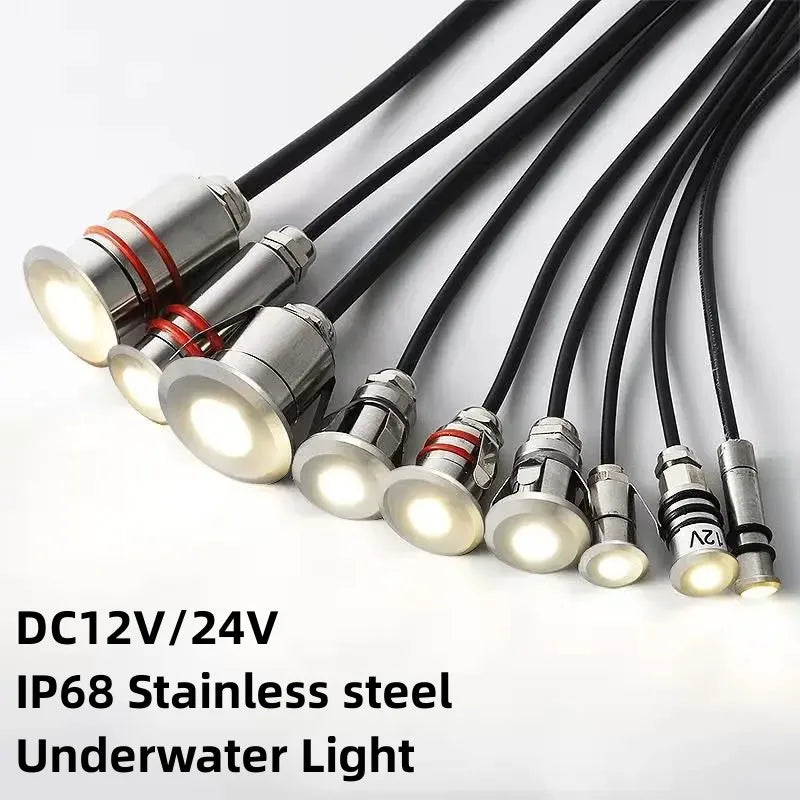 Mini LED IP68 Waterproof Stainless Steel Pool Underwater Lamp DC12V 24V Stair Pathway Garden Deck Spotlight Underground Light