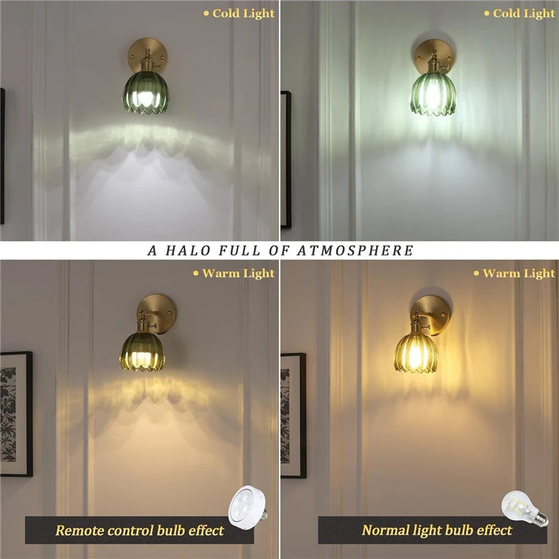 Modern Floral Glass Wall Lamp With a Switch For Bedroom Room Decoration Study Led Lights Mirror Light Nordic Wall Sconce