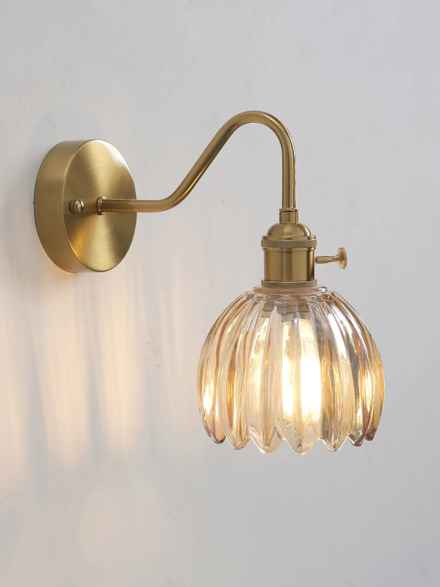 Modern Floral Glass Wall Lamp With a Switch For Bedroom Room Decoration Study Led Lights Mirror Light Nordic Wall Sconce