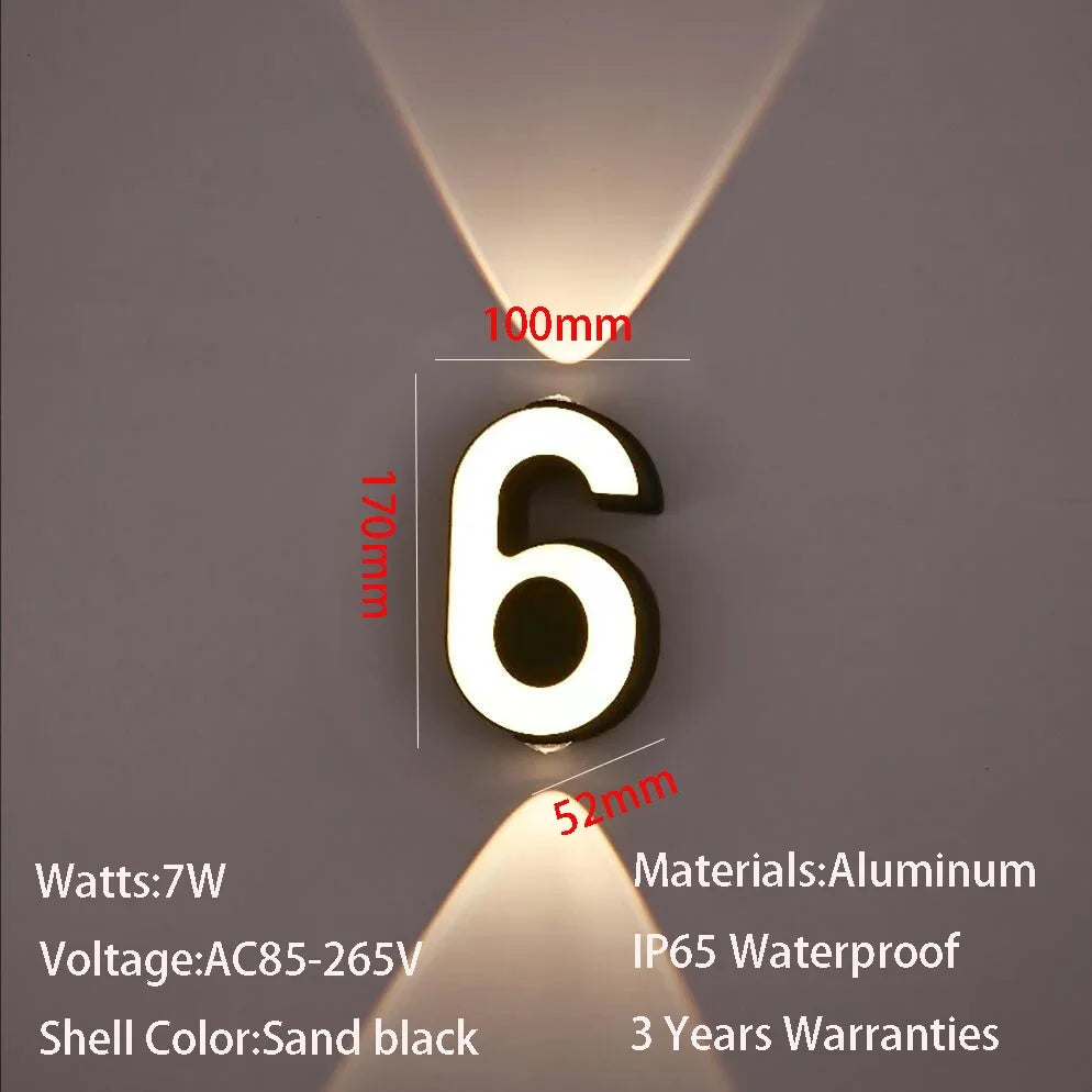 AC85-265V 7W LED Wall Lamp Digit Number Indoor&Outdoor IP65 Waterproof Modern Minimalism Style Aluminum Porch Garden Lights