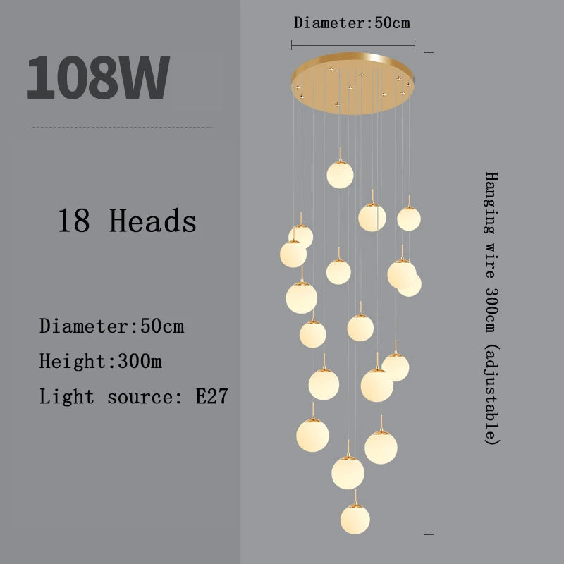 Stairs Modern Nordic LED Glass Chandelier Loft Duplex Living Room Lamp Hotel Lobby Long Chandelier Home Decorative Lighting