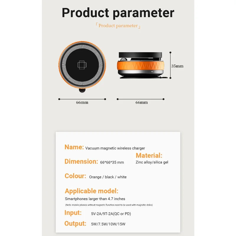 KEBIDUMEI 15W Car Phone Holder Vacuum Magnetic Suction Cup Folding Stand 360 Degree Rotation Car Mount Magnetic Auto Bracket