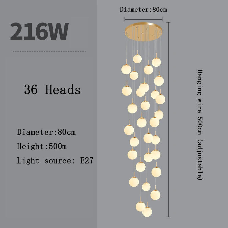 Stairs Modern Nordic LED Glass Chandelier Loft Duplex Living Room Lamp Hotel Lobby Long Chandelier Home Decorative Lighting