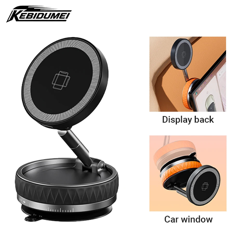 KEBIDUMEI 15W Car Phone Holder Vacuum Magnetic Suction Cup Folding Stand 360 Degree Rotation Car Mount Magnetic Auto Bracket