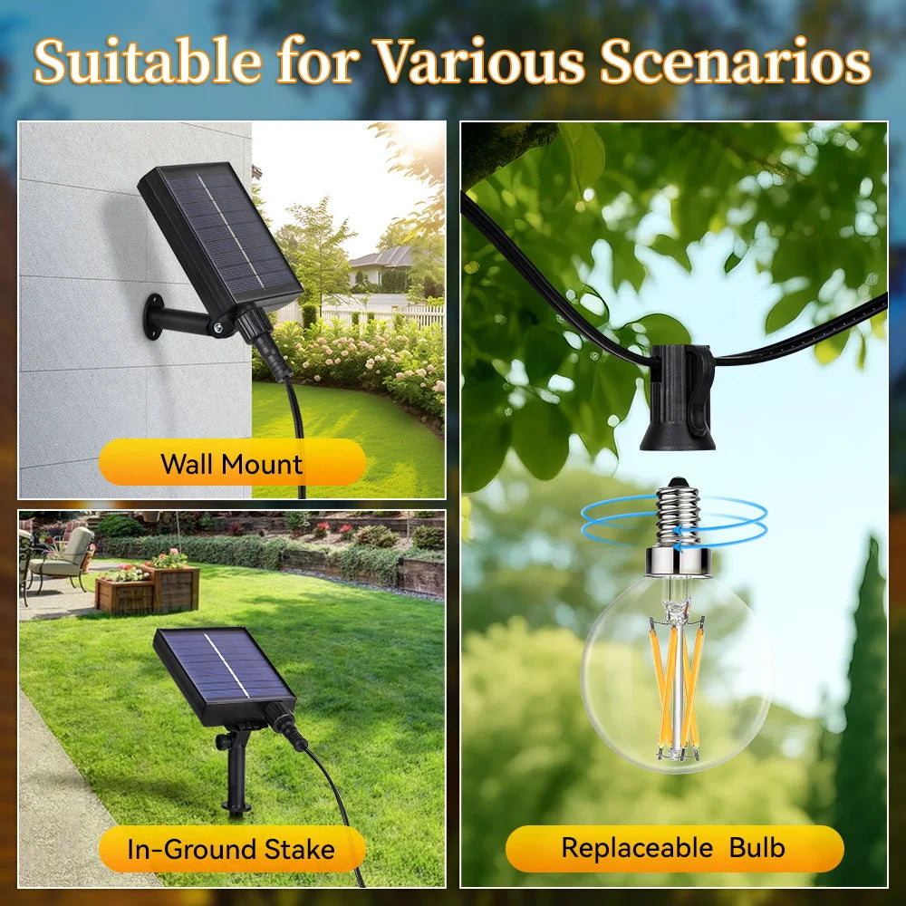 Outdoor Solar Light Waterproof String Warm Light Bulb With Remote Control 7/10/15M for Solar Garden Balcony Decorative Lighting