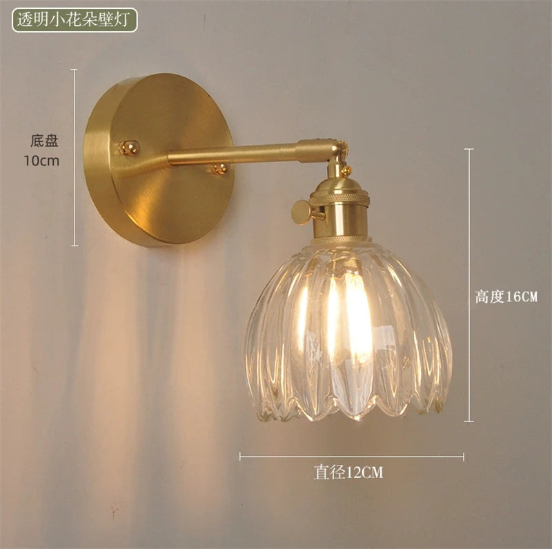 Modern Floral Glass Wall Lamp With a Switch For Bedroom Room Decoration Study Led Lights Mirror Light Nordic Wall Sconce
