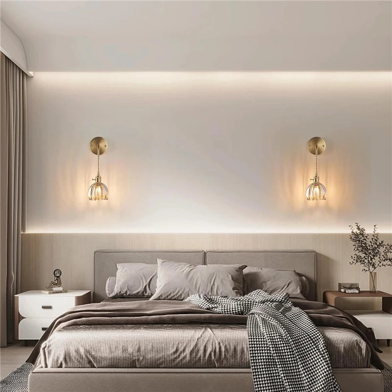 Modern Floral Glass Wall Lamp With a Switch For Bedroom Room Decoration Study Led Lights Mirror Light Nordic Wall Sconce