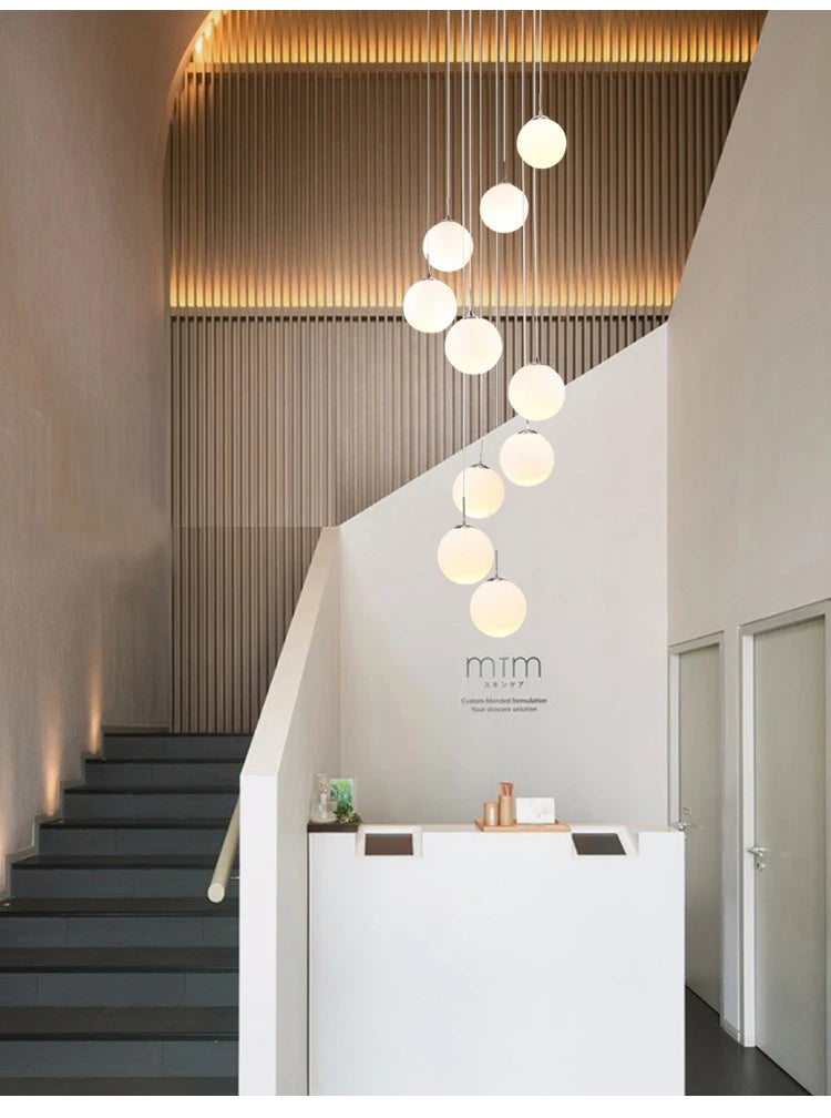 Stairs Modern Nordic LED Glass Chandelier Loft Duplex Living Room Lamp Hotel Lobby Long Chandelier Home Decorative Lighting