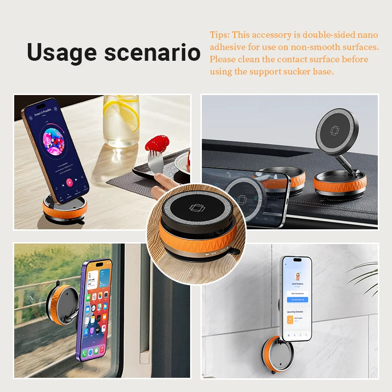 KEBIDUMEI 15W Car Phone Holder Vacuum Magnetic Suction Cup Folding Stand 360 Degree Rotation Car Mount Magnetic Auto Bracket