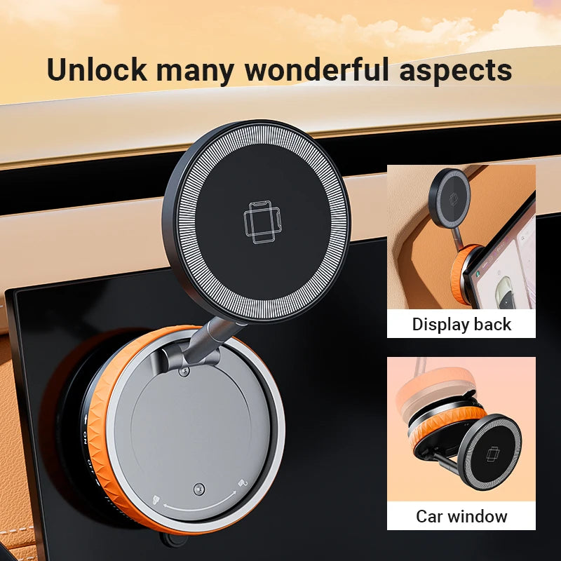 KEBIDUMEI 15W Car Phone Holder Vacuum Magnetic Suction Cup Folding Stand 360 Degree Rotation Car Mount Magnetic Auto Bracket
