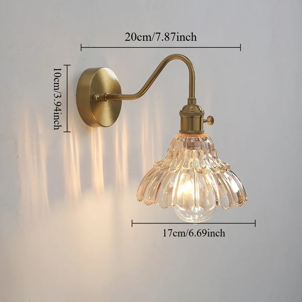Modern Floral Glass Wall Lamp With a Switch For Bedroom Room Decoration Study Led Lights Mirror Light Nordic Wall Sconce