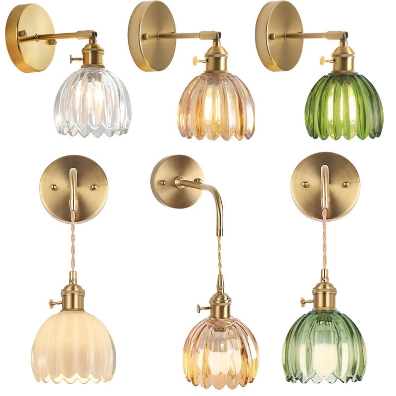 Modern Floral Glass Wall Lamp With a Switch For Bedroom Room Decoration Study Led Lights Mirror Light Nordic Wall Sconce