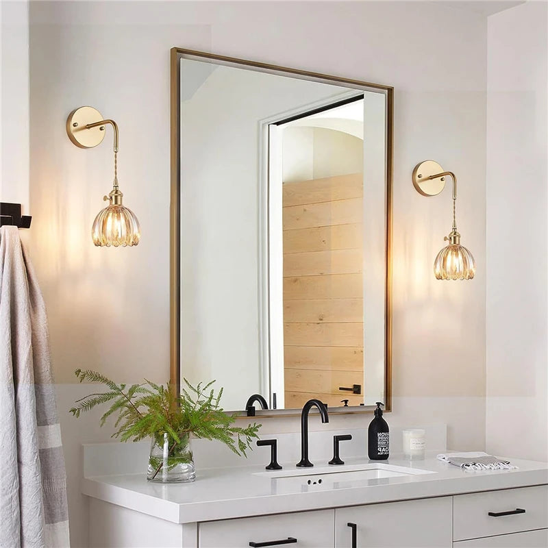 Modern Floral Glass Wall Lamp With a Switch For Bedroom Room Decoration Study Led Lights Mirror Light Nordic Wall Sconce
