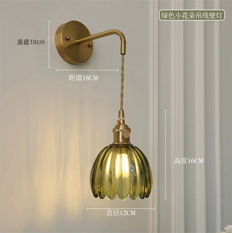 Modern Floral Glass Wall Lamp With a Switch For Bedroom Room Decoration Study Led Lights Mirror Light Nordic Wall Sconce
