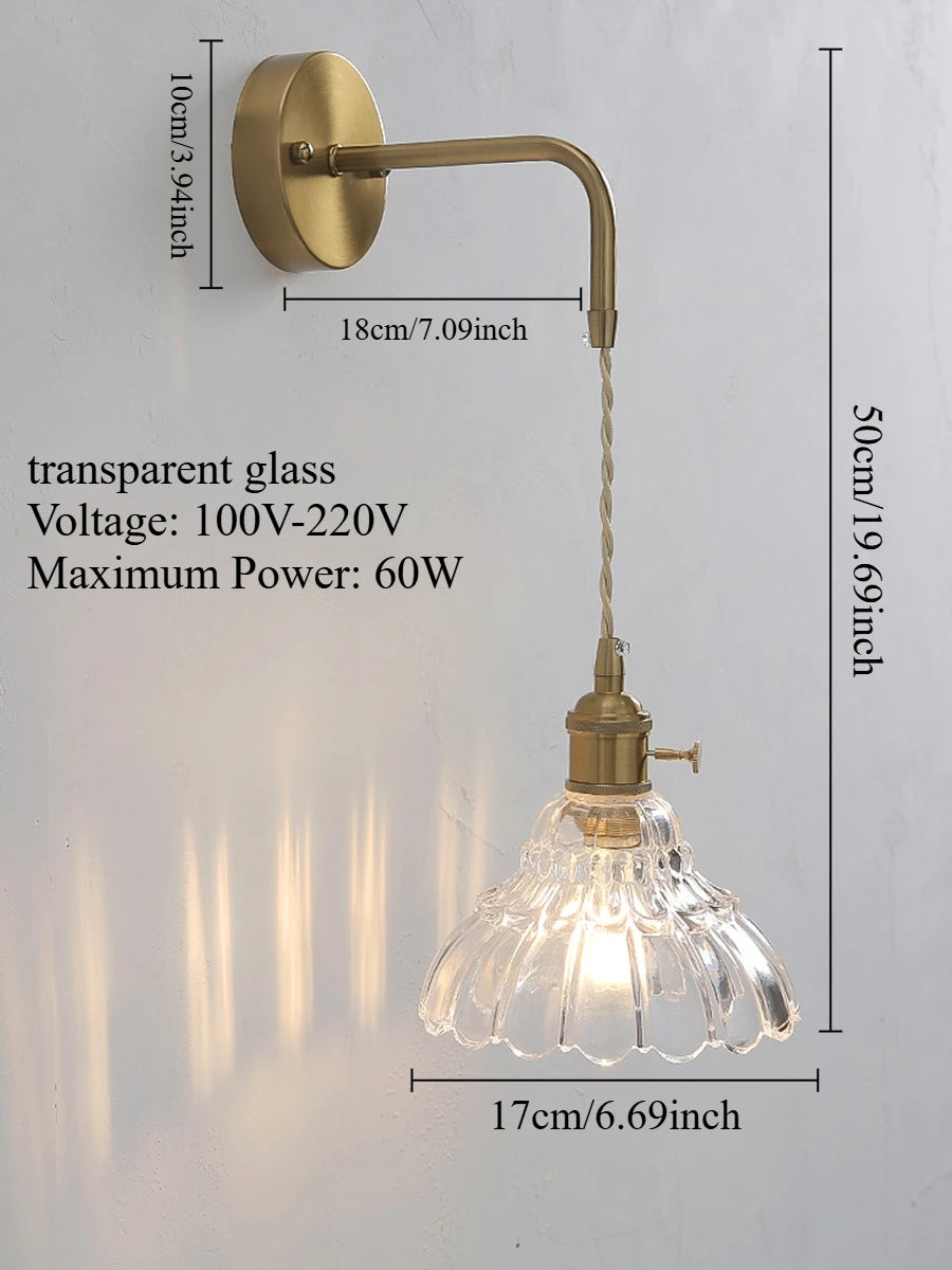 Modern Floral Glass Wall Lamp With a Switch For Bedroom Room Decoration Study Led Lights Mirror Light Nordic Wall Sconce