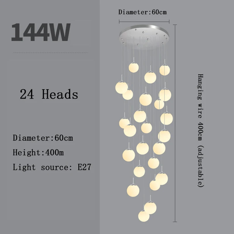 Stairs Modern Nordic LED Glass Chandelier Loft Duplex Living Room Lamp Hotel Lobby Long Chandelier Home Decorative Lighting