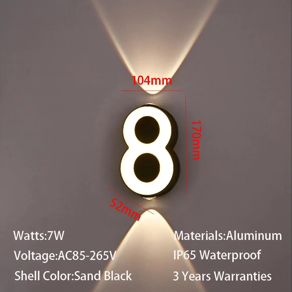 AC85-265V 7W LED Wall Lamp Digit Number Indoor&Outdoor IP65 Waterproof Modern Minimalism Style Aluminum Porch Garden Lights