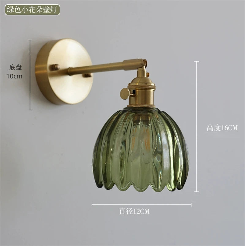 Modern Floral Glass Wall Lamp With a Switch For Bedroom Room Decoration Study Led Lights Mirror Light Nordic Wall Sconce