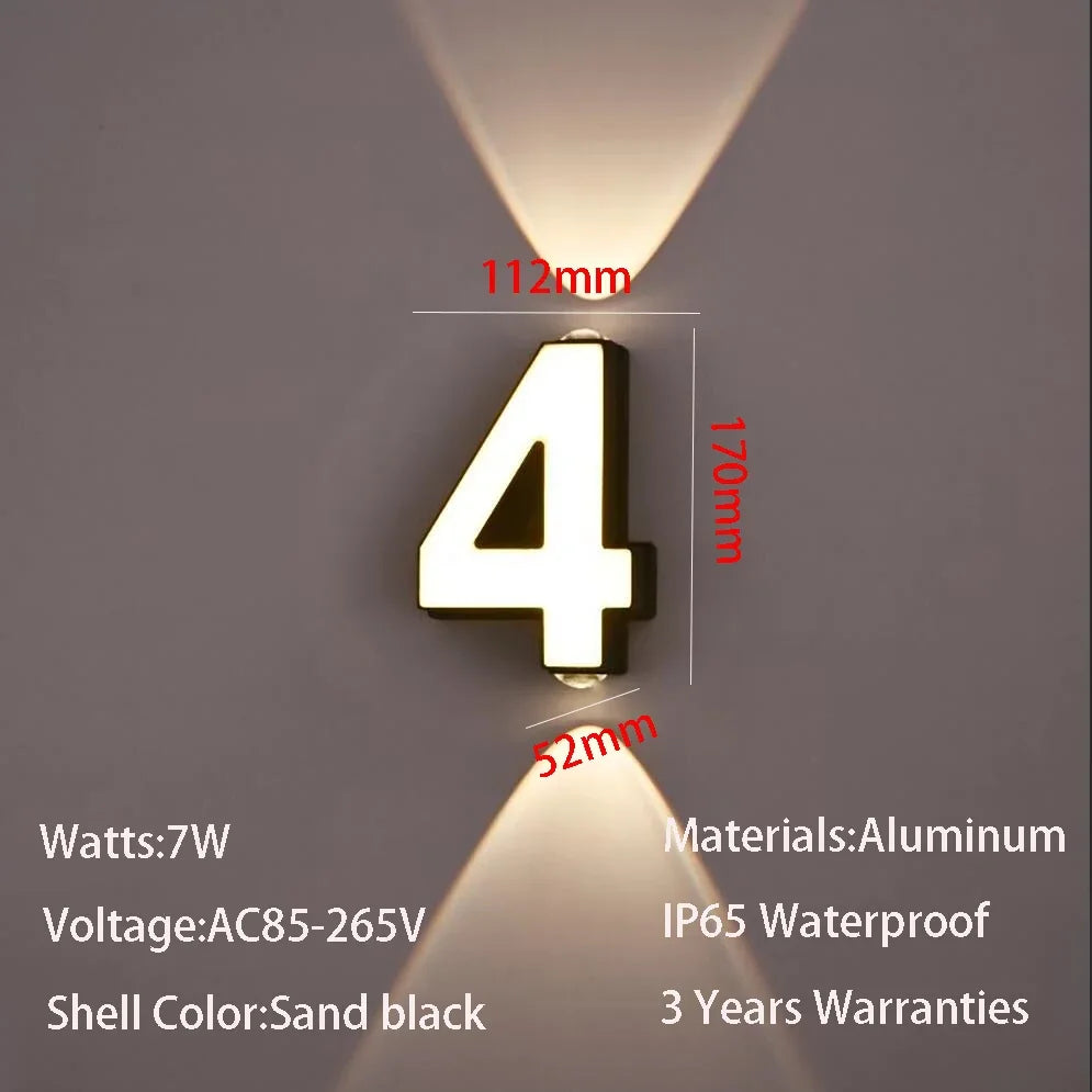 AC85-265V 7W LED Wall Lamp Digit Number Indoor&Outdoor IP65 Waterproof Modern Minimalism Style Aluminum Porch Garden Lights