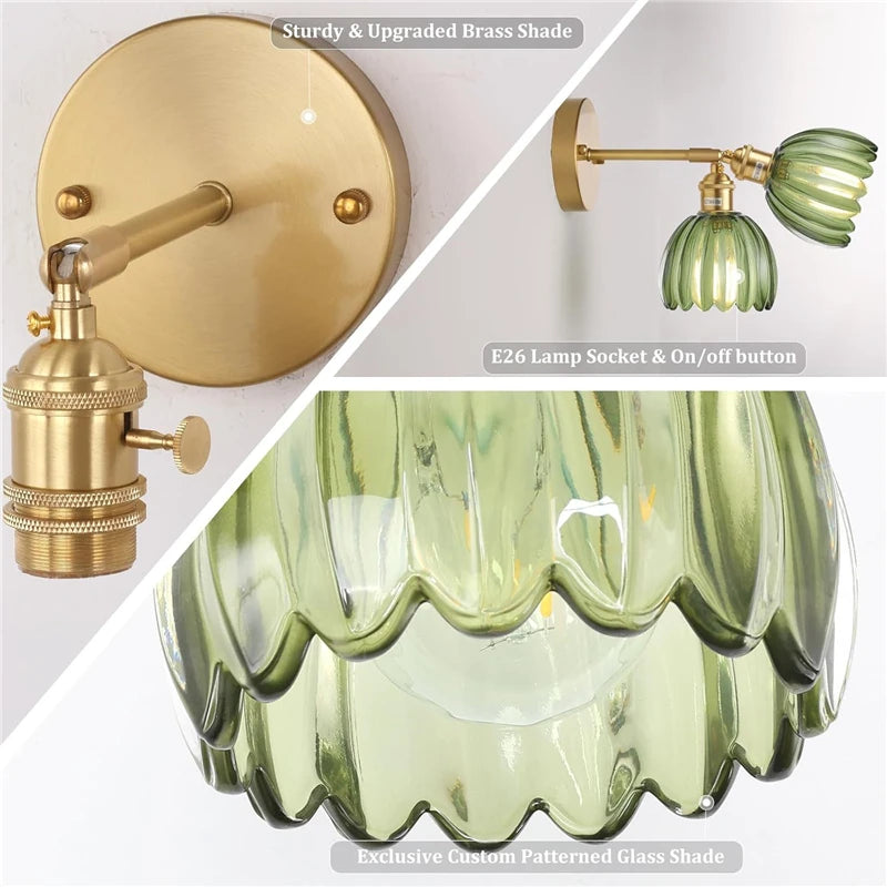 Modern Floral Glass Wall Lamp With a Switch For Bedroom Room Decoration Study Led Lights Mirror Light Nordic Wall Sconce