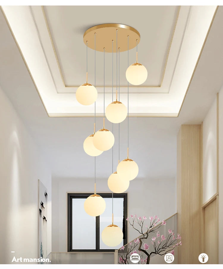 Stairs Modern Nordic LED Glass Chandelier Loft Duplex Living Room Lamp Hotel Lobby Long Chandelier Home Decorative Lighting