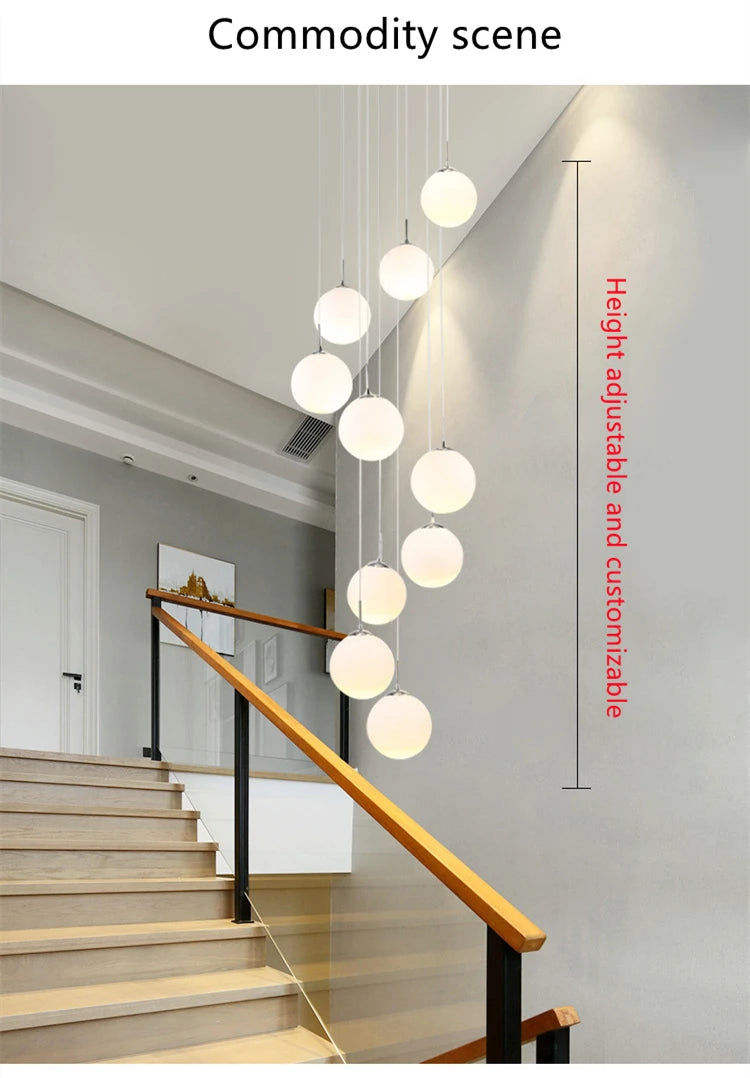 Stairs Modern Nordic LED Glass Chandelier Loft Duplex Living Room Lamp Hotel Lobby Long Chandelier Home Decorative Lighting