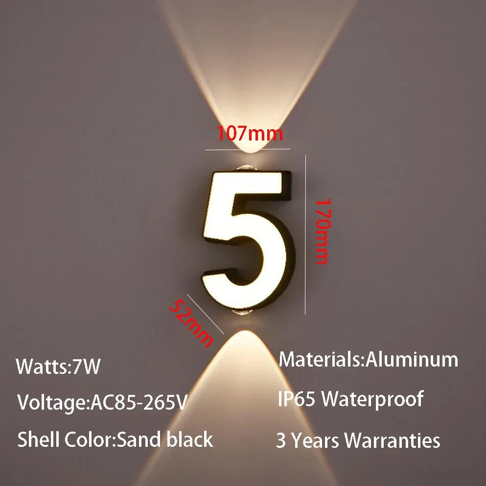 AC85-265V 7W LED Wall Lamp Digit Number Indoor&Outdoor IP65 Waterproof Modern Minimalism Style Aluminum Porch Garden Lights