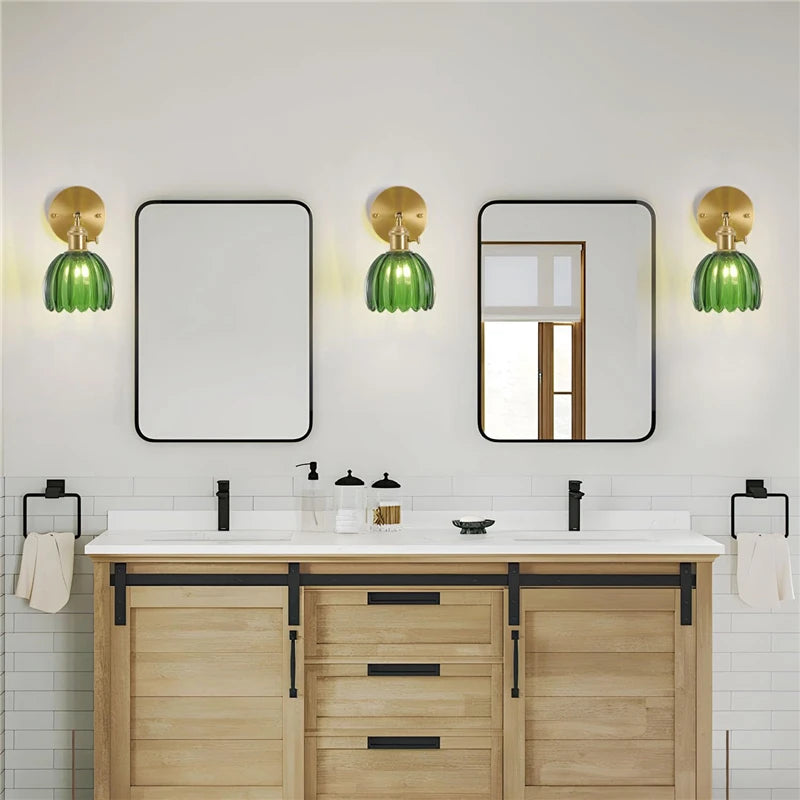 Modern Floral Glass Wall Lamp With a Switch For Bedroom Room Decoration Study Led Lights Mirror Light Nordic Wall Sconce