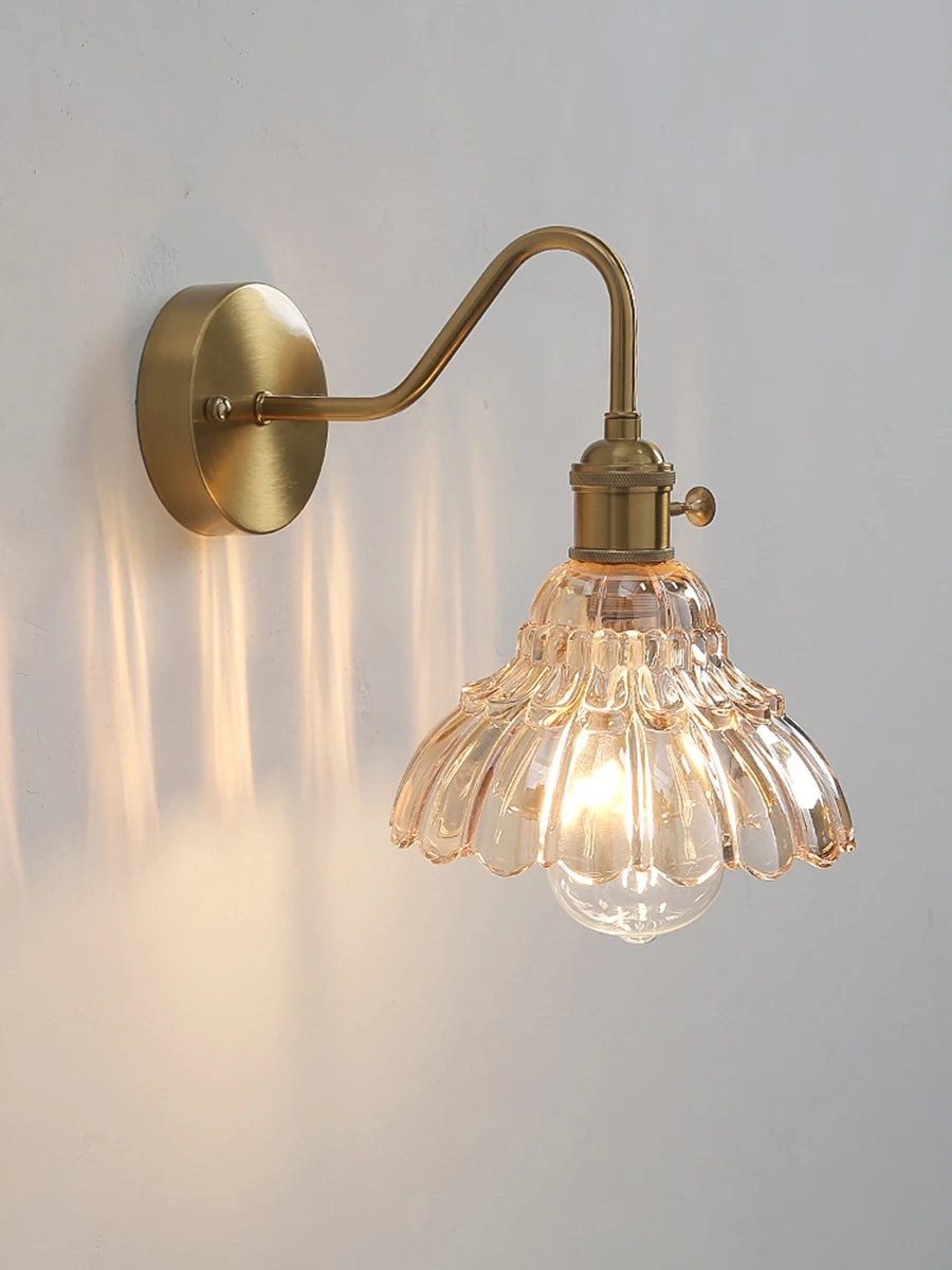 Modern Floral Glass Wall Lamp With a Switch For Bedroom Room Decoration Study Led Lights Mirror Light Nordic Wall Sconce