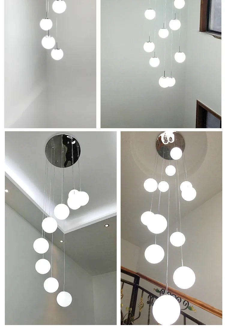 Stairs Modern Nordic LED Glass Chandelier Loft Duplex Living Room Lamp Hotel Lobby Long Chandelier Home Decorative Lighting