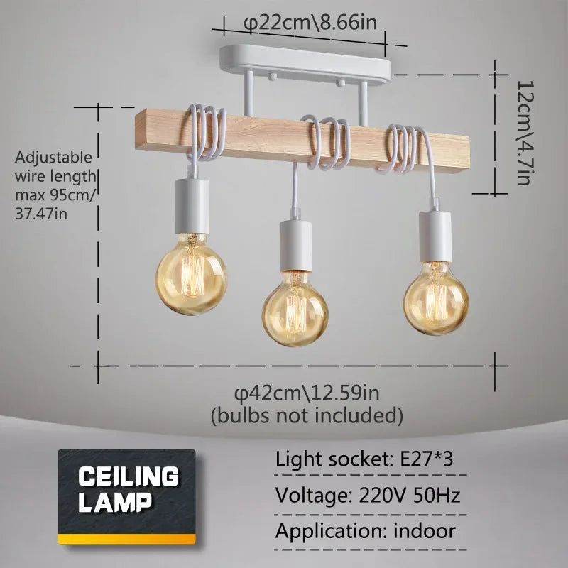 American Retro Wood Art Winding Suction Hanging Dual-use Lamps Living Room Dining Room Bedroom Chandelier Ceiling Light
