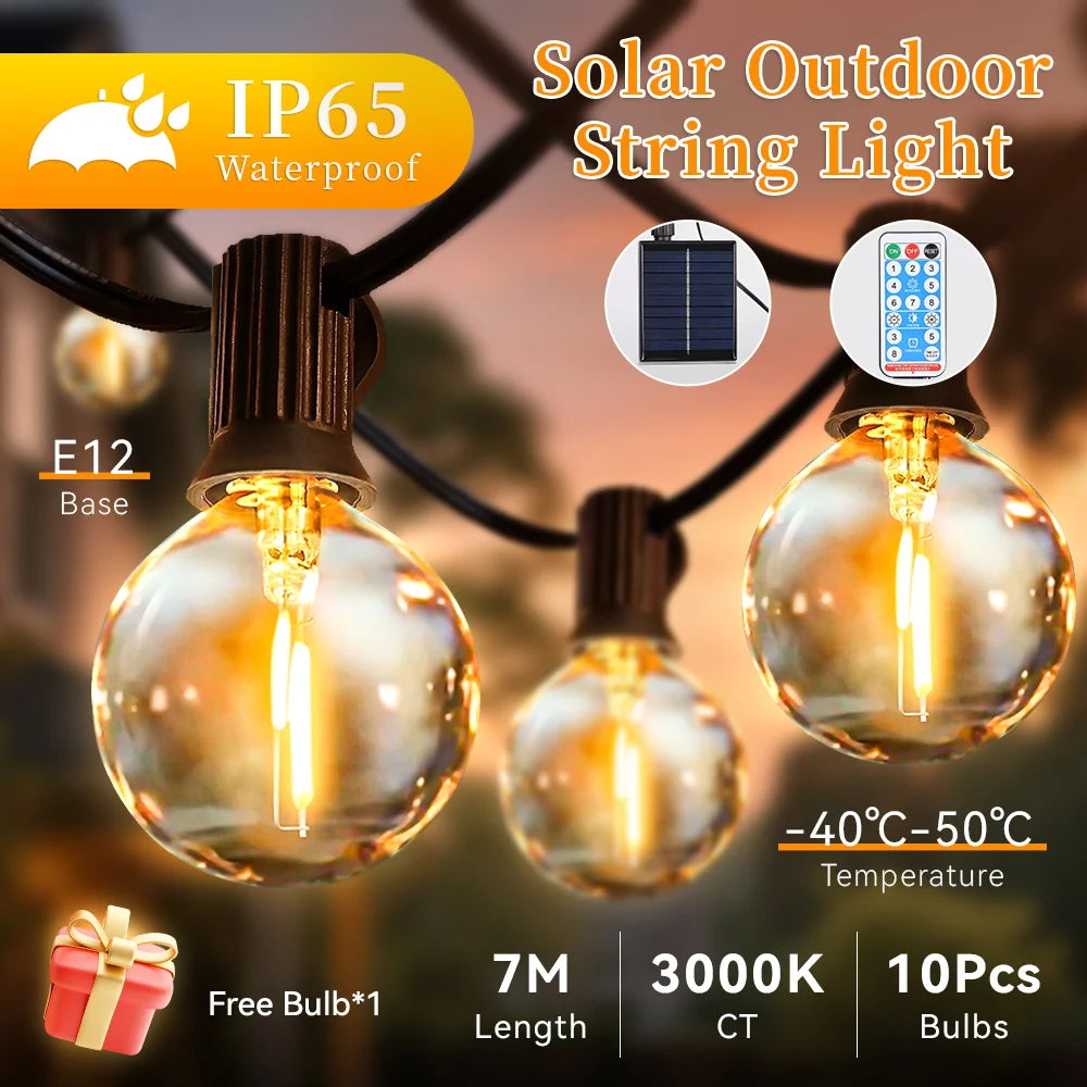 Outdoor Solar Light Waterproof String Warm Light Bulb With Remote Control 7/10/15M for Solar Garden Balcony Decorative Lighting