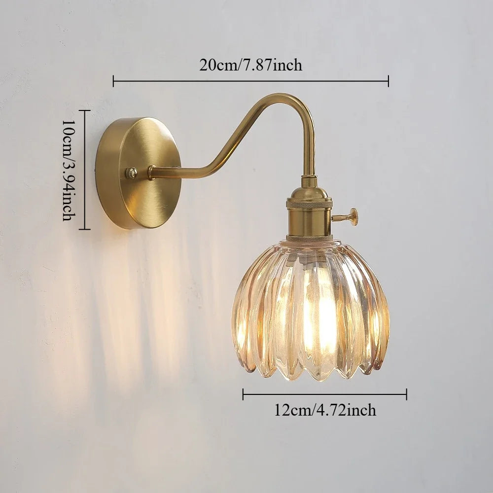 Modern Floral Glass Wall Lamp With a Switch For Bedroom Room Decoration Study Led Lights Mirror Light Nordic Wall Sconce