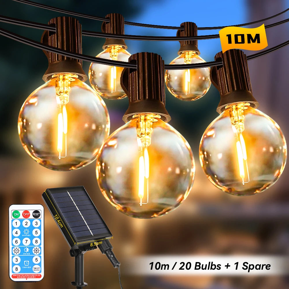 Outdoor Solar Light Waterproof String Warm Light Bulb With Remote Control 7/10/15M for Solar Garden Balcony Decorative Lighting