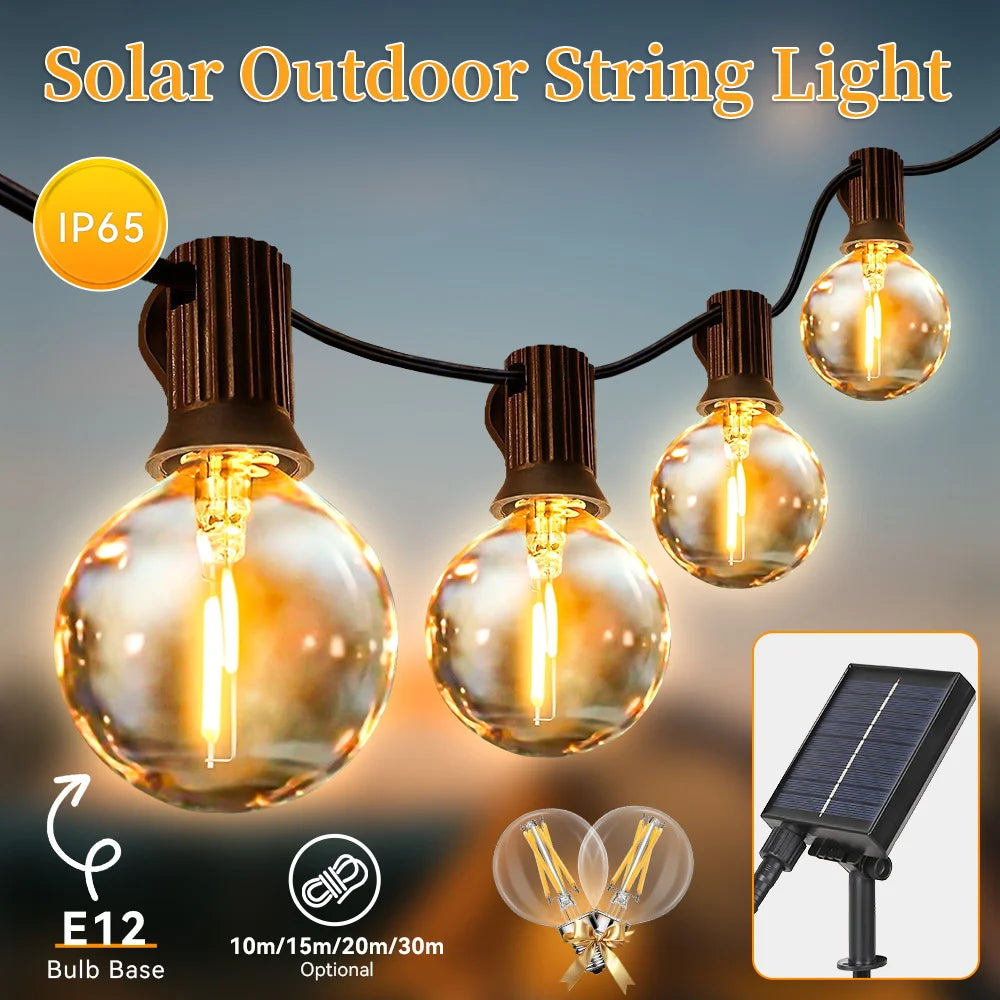 Outdoor Solar Light Waterproof String Warm Light Bulb With Remote Control 7/10/15M for Solar Garden Balcony Decorative Lighting