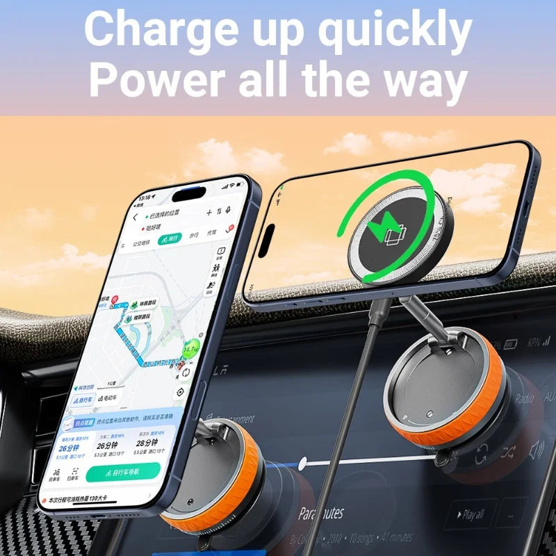 KEBIDUMEI 15W Car Phone Holder Vacuum Magnetic Suction Cup Folding Stand 360 Degree Rotation Car Mount Magnetic Auto Bracket