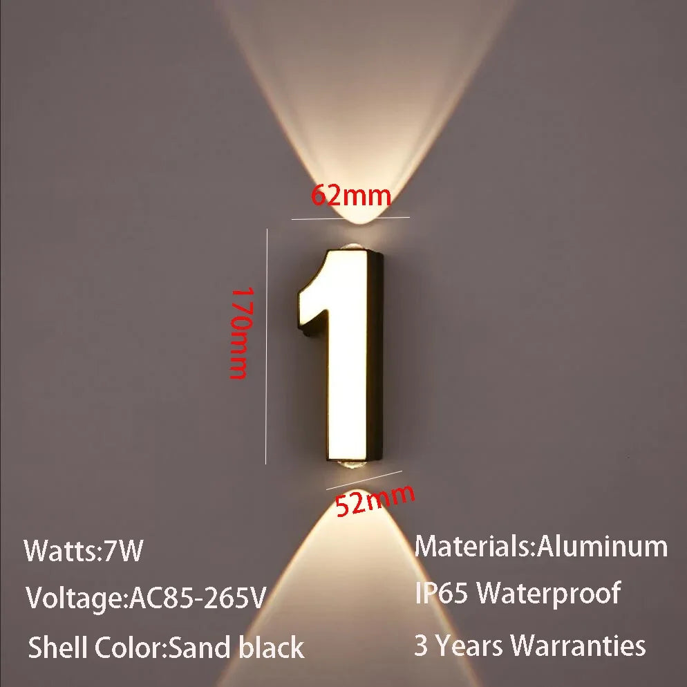 AC85-265V 7W LED Wall Lamp Digit Number Indoor&Outdoor IP65 Waterproof Modern Minimalism Style Aluminum Porch Garden Lights