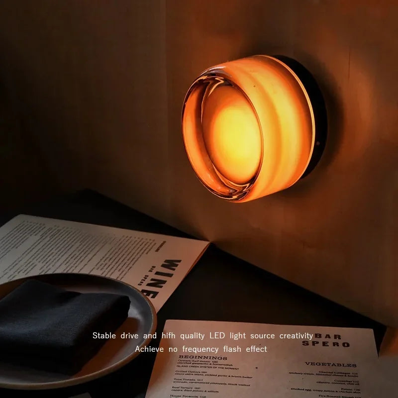Modern Glass Round Wall Sconce Light Fixtures for Bedroom Bedside Hotel Background Decoration Led Nordic Colorful Lamp Luminaire