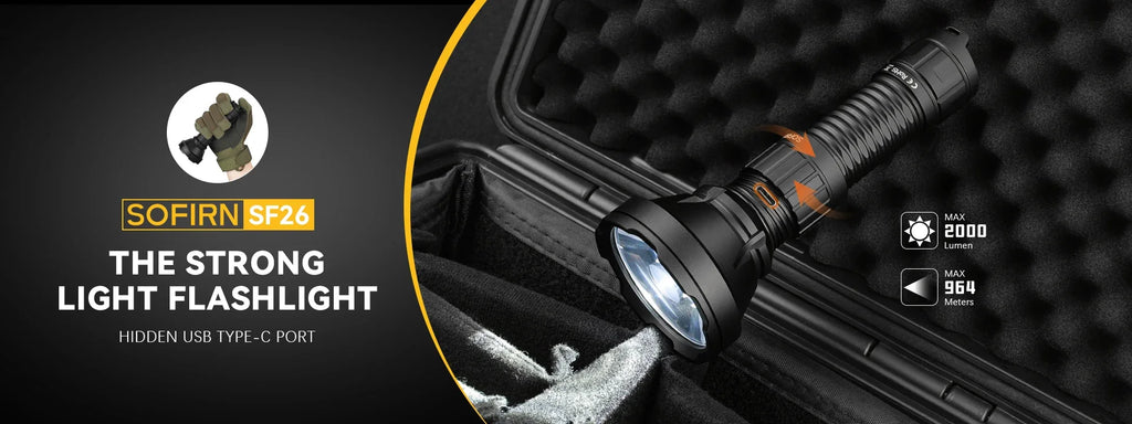 Sofirn SF26 2000lm SFT40 LED 6000K Tactical Flashlight Type-C Rechargeable Protable Powerful 21700 Torch Camping EDC Flashlight