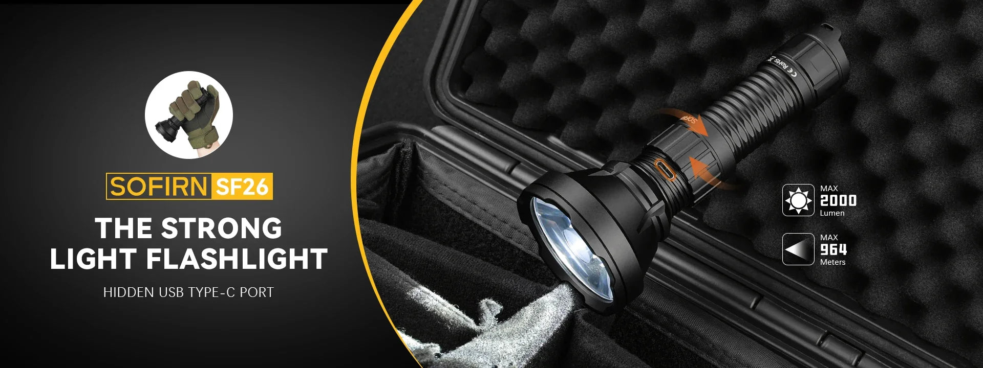 Sofirn SF26 2000lm SFT40 LED 6000K Tactical Flashlight Type-C Rechargeable Protable Powerful 21700 Torch Camping EDC Flashlight