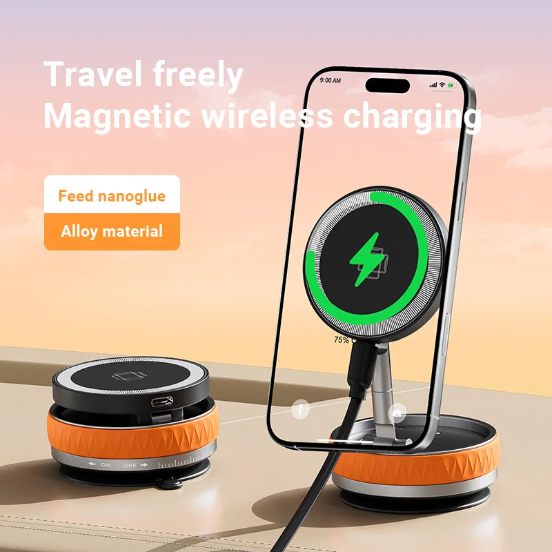 KEBIDUMEI 15W Car Phone Holder Vacuum Magnetic Suction Cup Folding Stand 360 Degree Rotation Car Mount Magnetic Auto Bracket