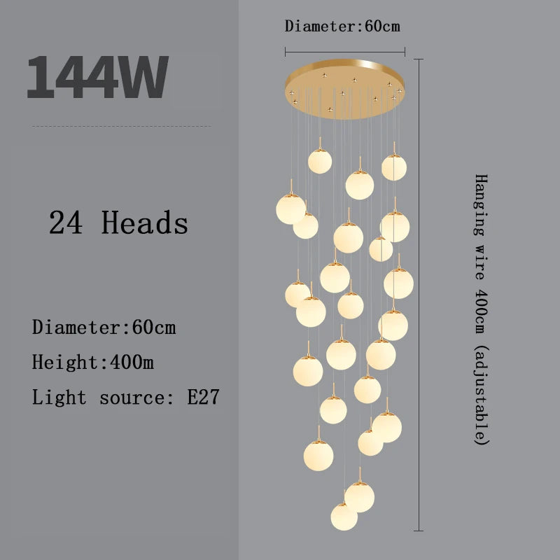 Stairs Modern Nordic LED Glass Chandelier Loft Duplex Living Room Lamp Hotel Lobby Long Chandelier Home Decorative Lighting