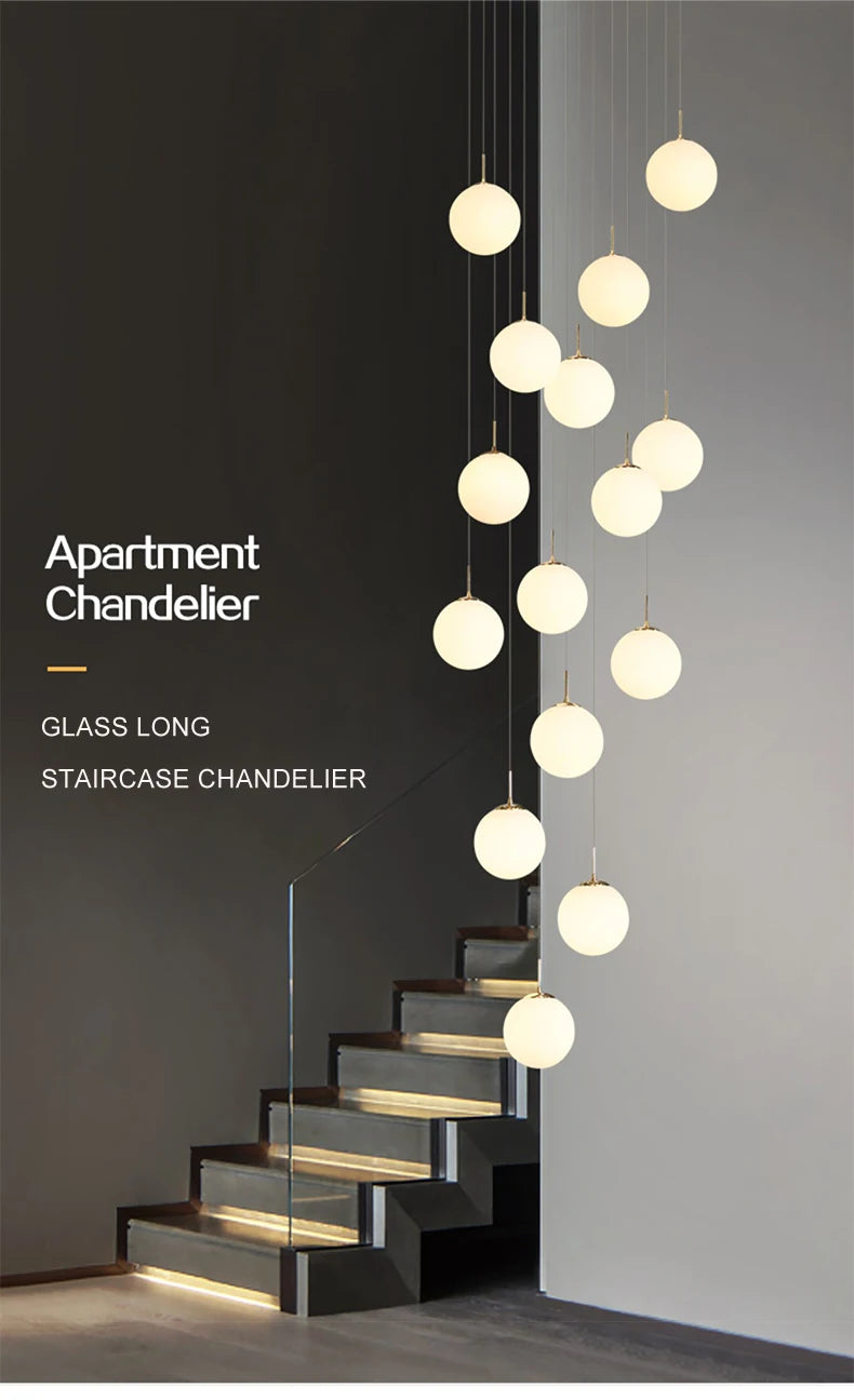 Stairs Modern Nordic LED Glass Chandelier Loft Duplex Living Room Lamp Hotel Lobby Long Chandelier Home Decorative Lighting